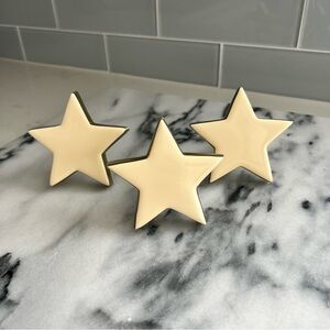 Crate & Barrel Star Wall Hooks Brass with Beige Enameled Surface New, 3 Count